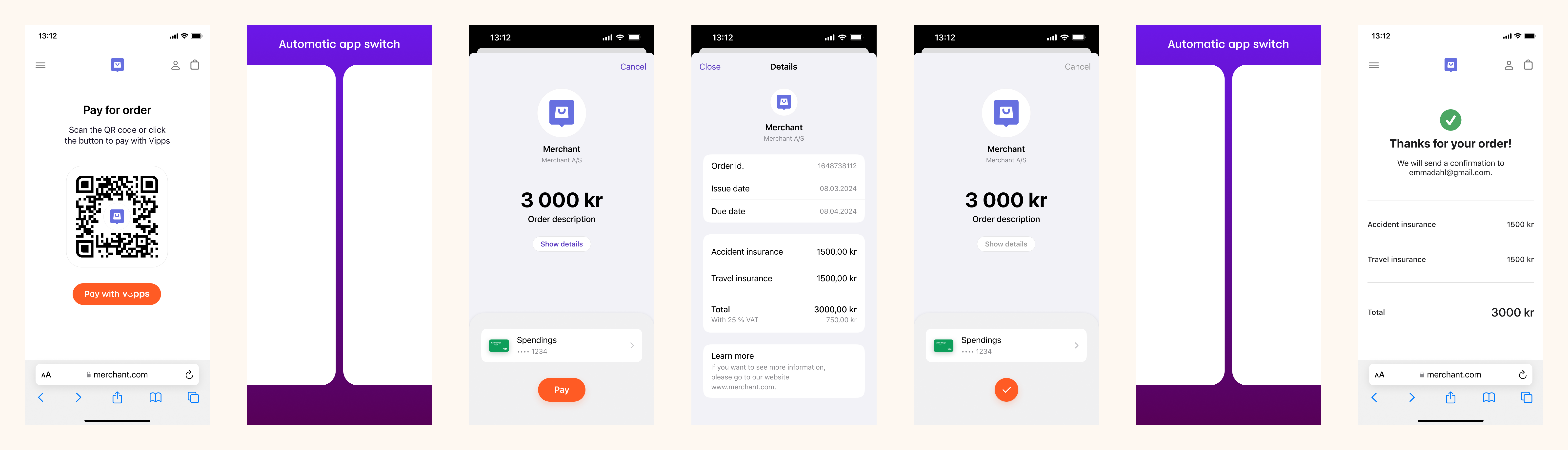 Vipps payment request landing page flow
